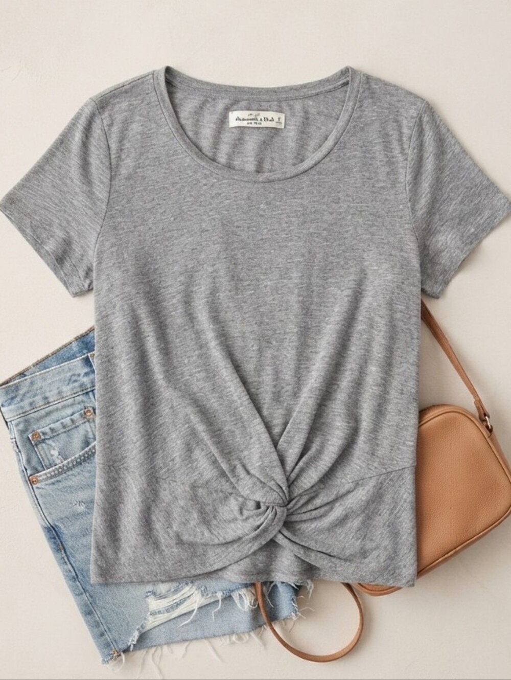 Abercrombie & Fitch Gray Twist Knot Short Sleeve Tee Shirt